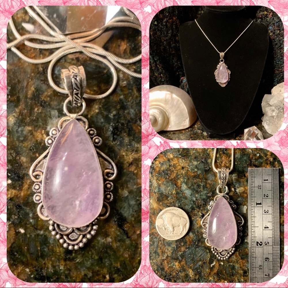 Sterling silver and rose quartz teardrop pendant
